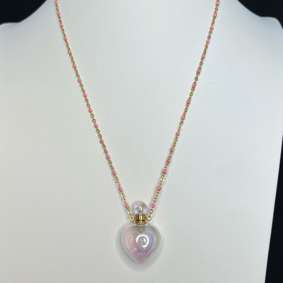 Carved Heart Angel Aura Quartz Crystal Bottle Necklace - Picture 4 of 4